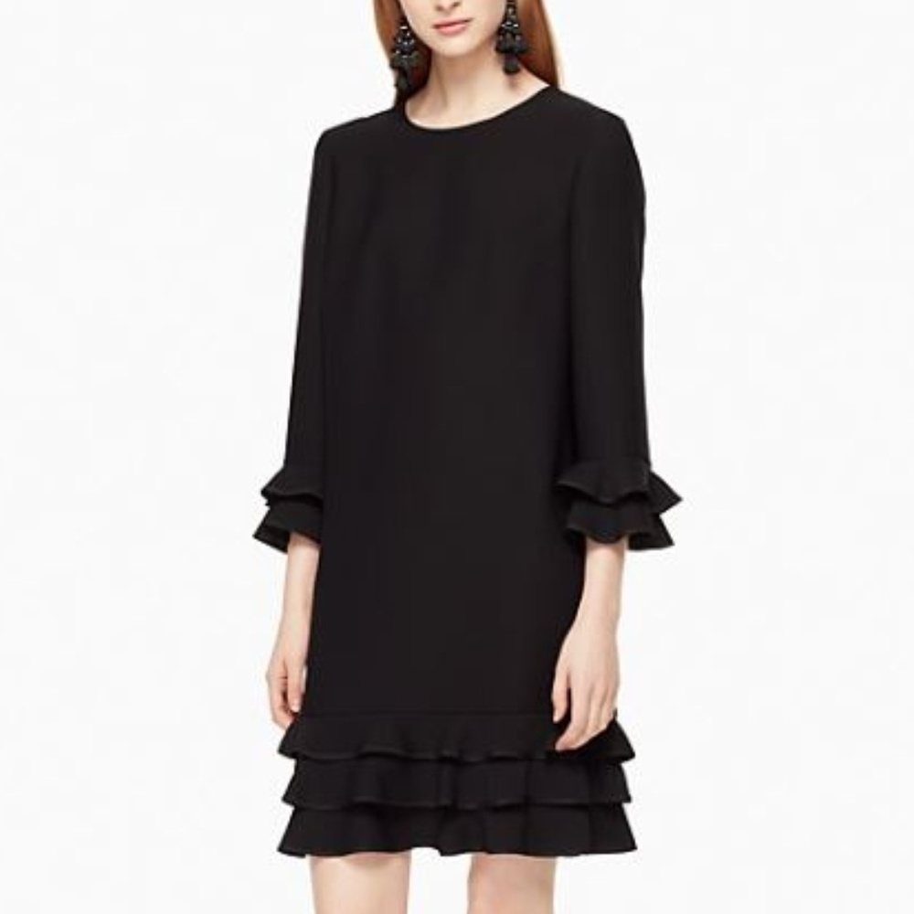 KATE SPADE Black Crepe Ruffle Shift Dress XS
